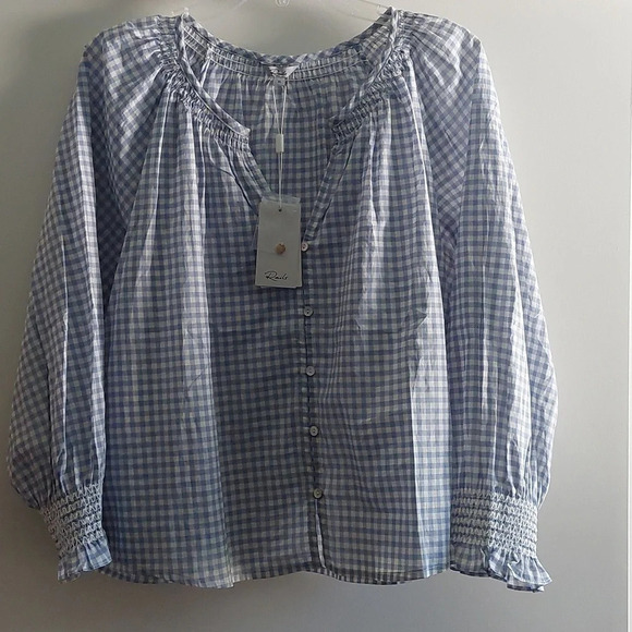 NEW Rails Mariah Carolina Blue Gingham Button Up Top Blouse 1X New Preppy - Picture 4 of 9